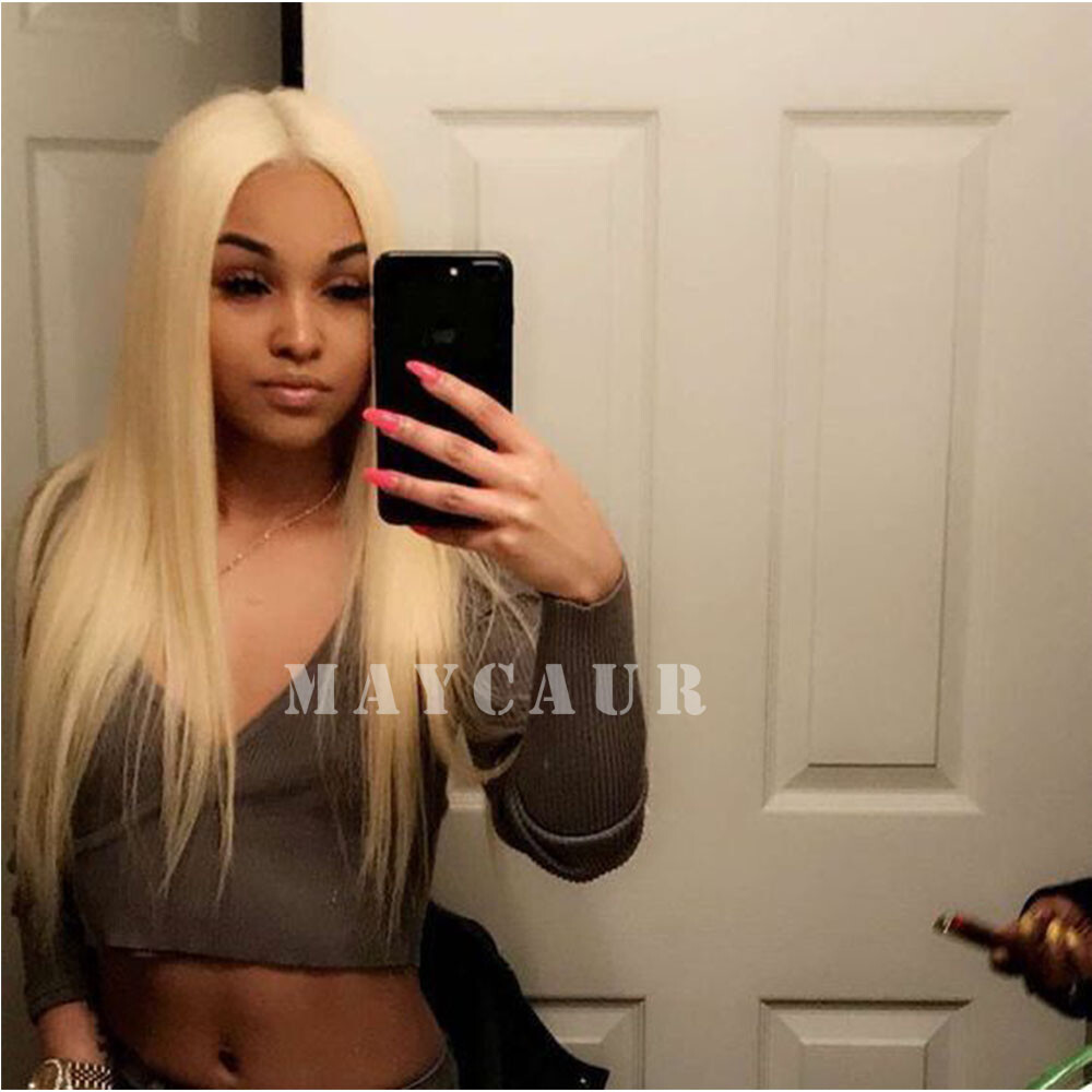 24″ Heat Resistant Front Lace Wig Synthetic Hair Long Silky Straight #613 Blonde