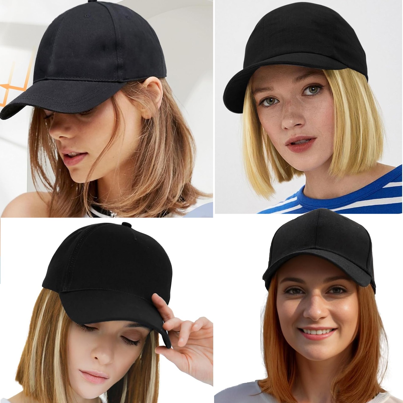 6″ Baseball Cap With Hair Extensions Bob Short Straight Synthetic Hair For Women