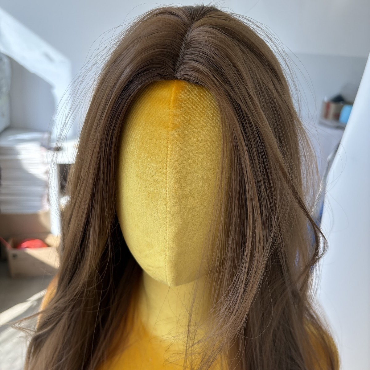 Cosplay Wig Heat Resistant Hair Soft Layered Medium brown Long Straight