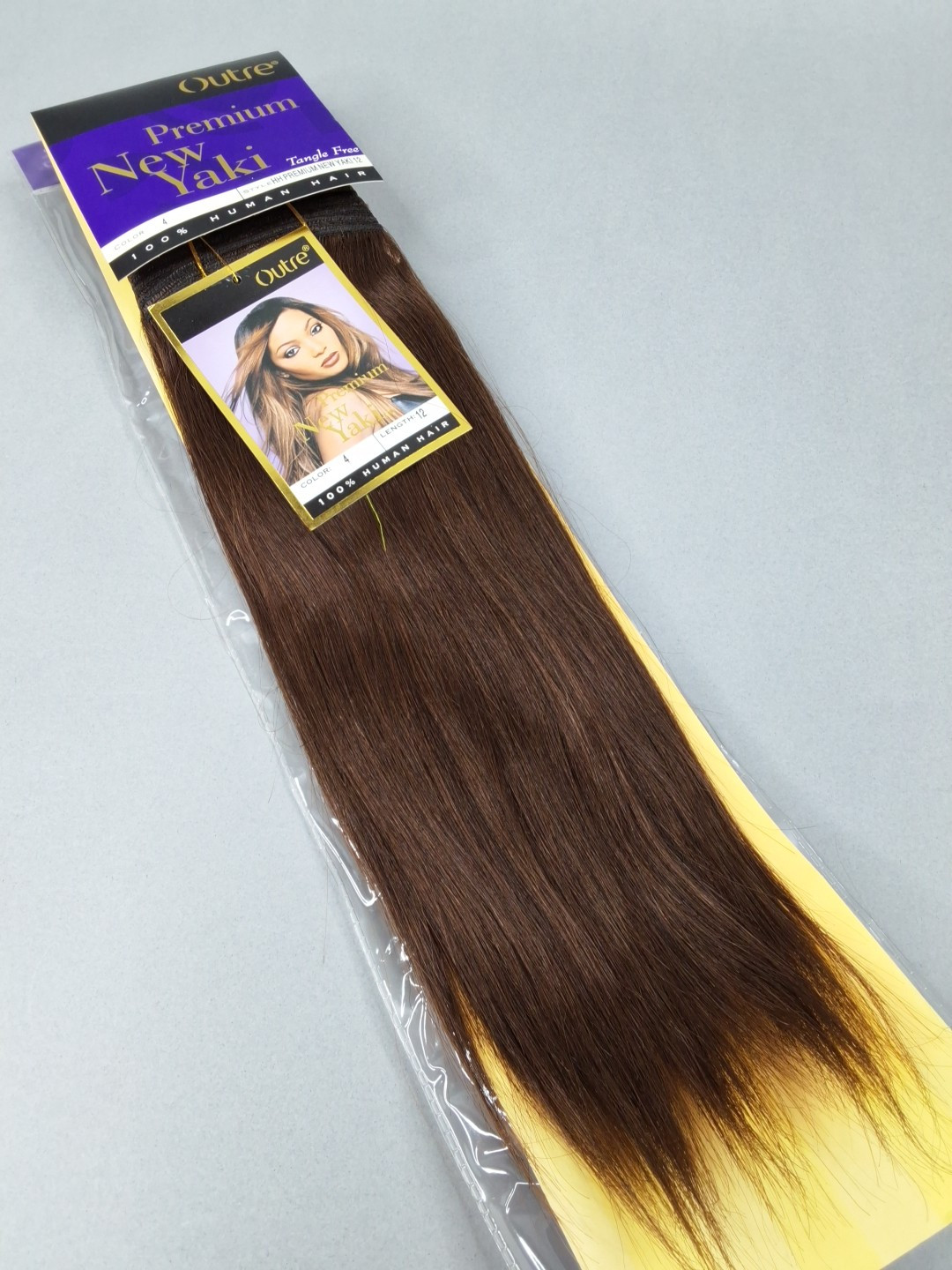 New Yaki #4 Dark Brown 12” Straight 100% Human Hair Extensions