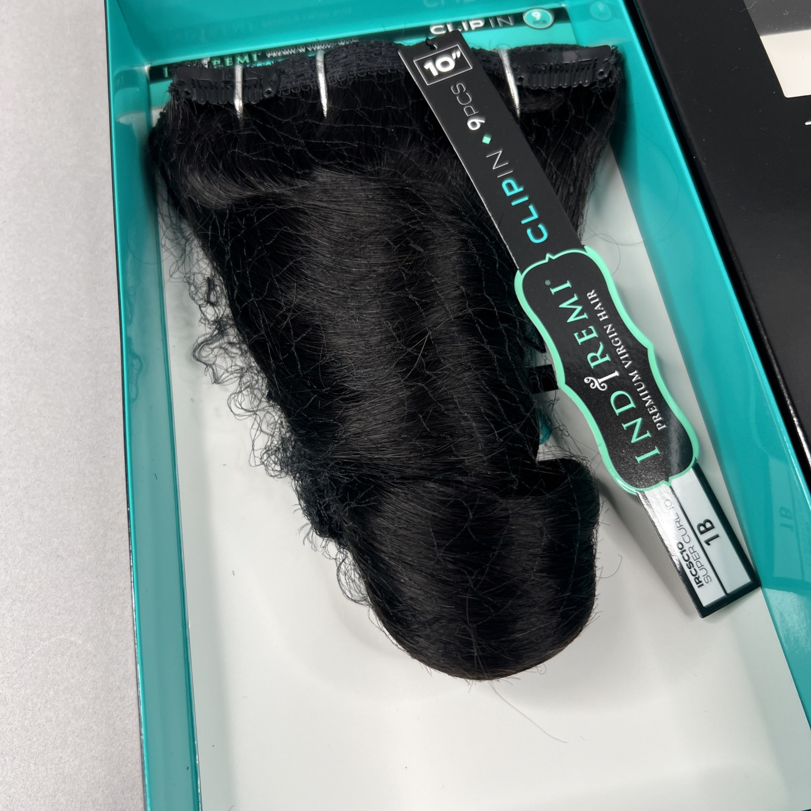 Indi Remi 9 Pc 10” Clip-in #1B Off Black Super Romance Curl Human Virgin Hair