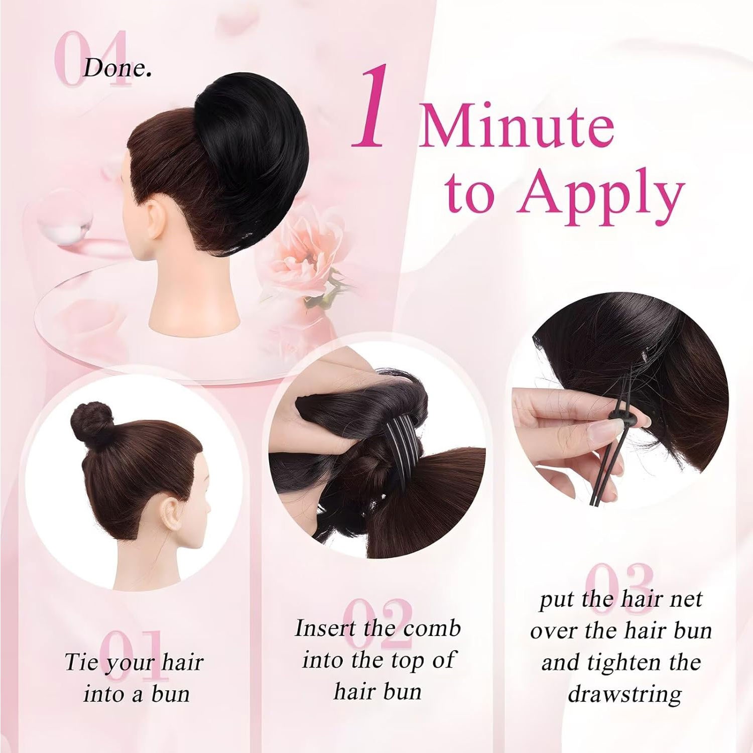 Long Comb Clip Hepburn Bun Hair Extensions Drawstring Ponytail Updo Hairpiece US