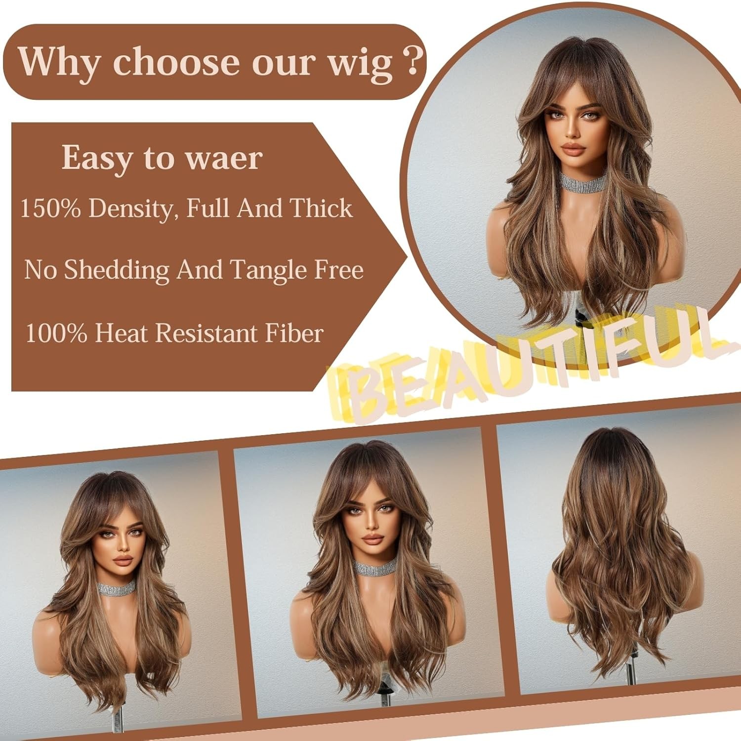Long Brown Wigs for Women 24 Inch Long Wavy Wigs for Daily Party Use