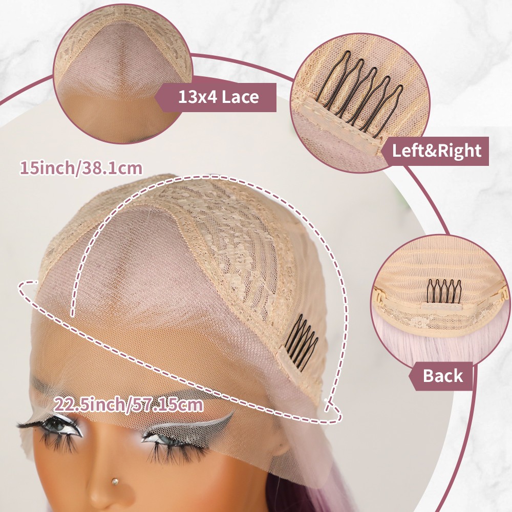 Ice Pink Ombre Purple Long Straight Hair Lace Front Wig 13×4 Pre Plucked Natural