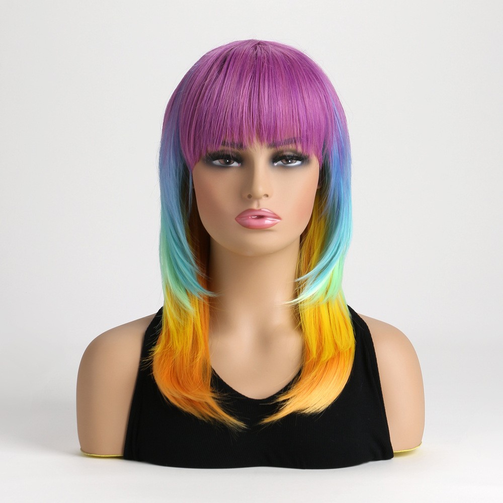 16″ Rainbow Long Wavy Wig for Women Full Heat Resistant Synthetic Cosplay Party
