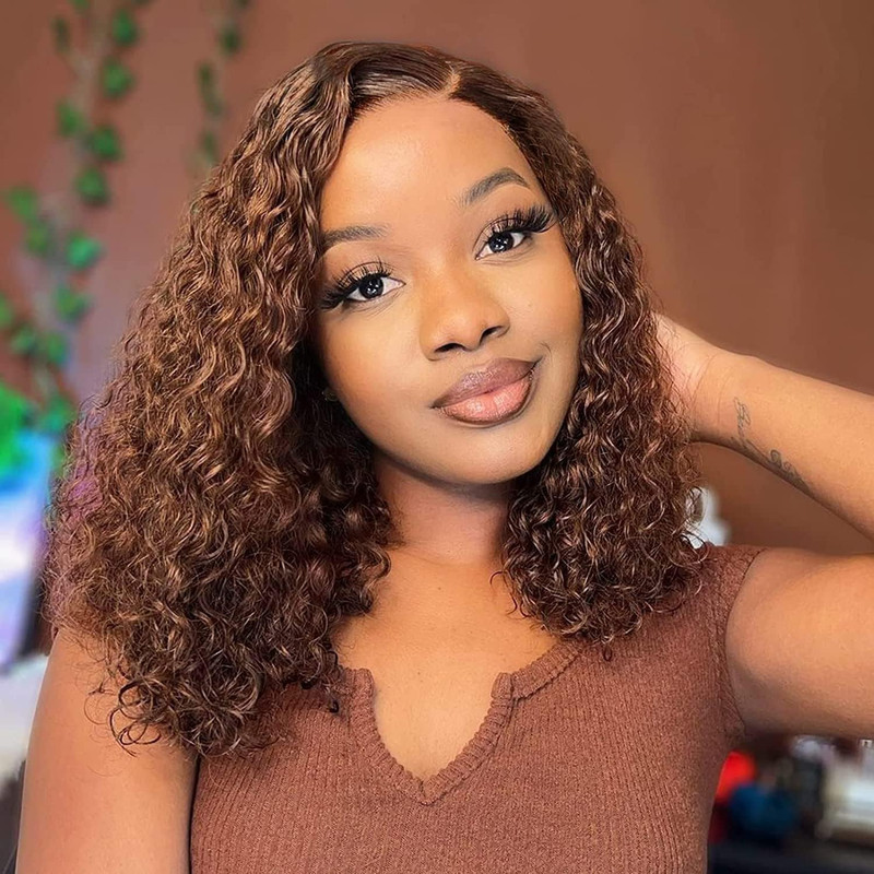 Finsa 14 Inch Chocolate Brown Lace Front Wig Human Hair 13X6 200 Density Deep