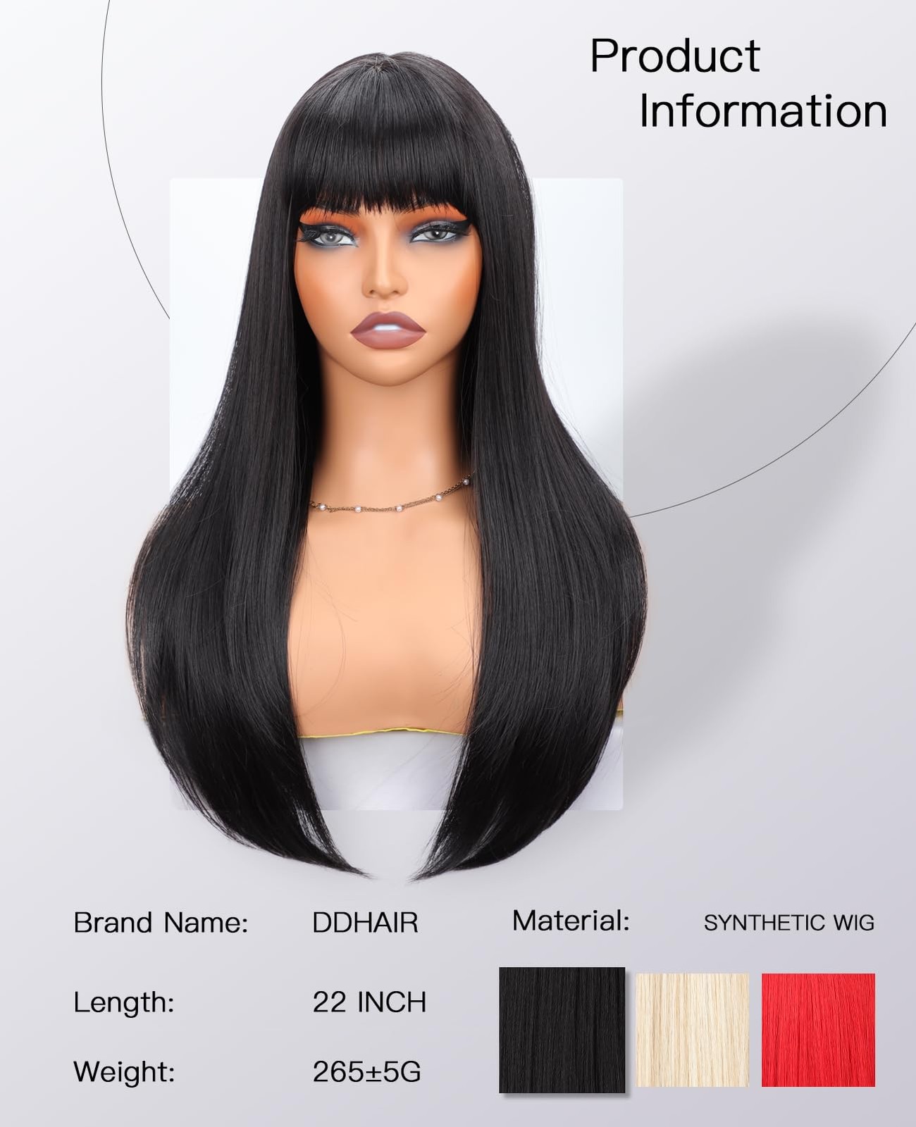 Long Black Wig with Bangs,Heat Resistant Fiber Synthetic Hair Cosplay Party S…