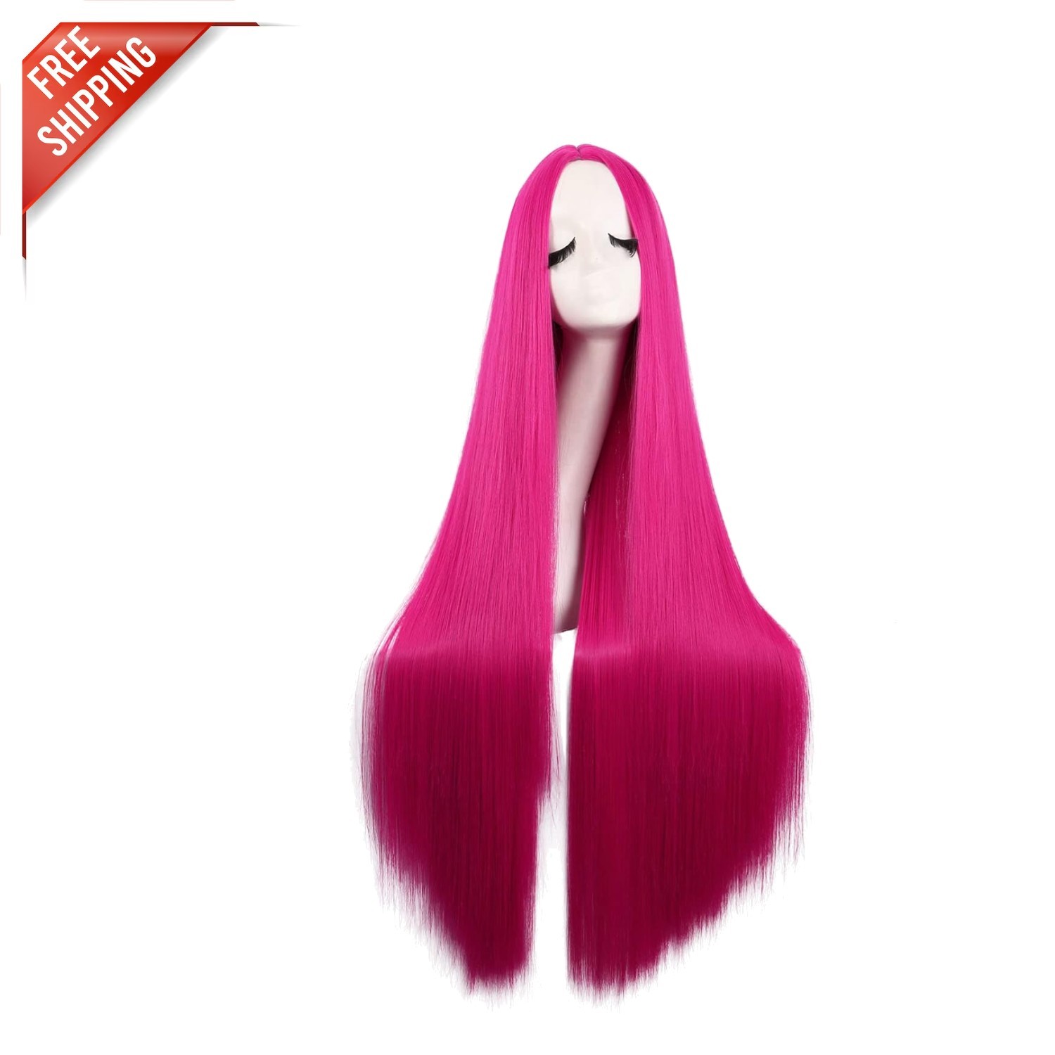 40 Inch High Temperature Fiber Straight Wig in Hot Pink for Chic Cosplay Looks