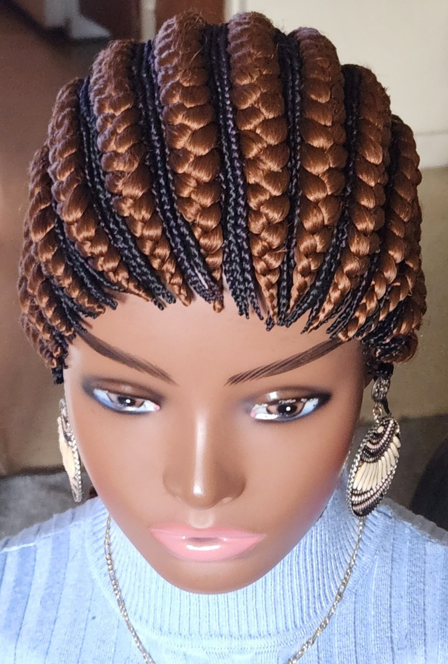 Fully hand braided Ghana banana cornrows wig paka Brown/dark purple