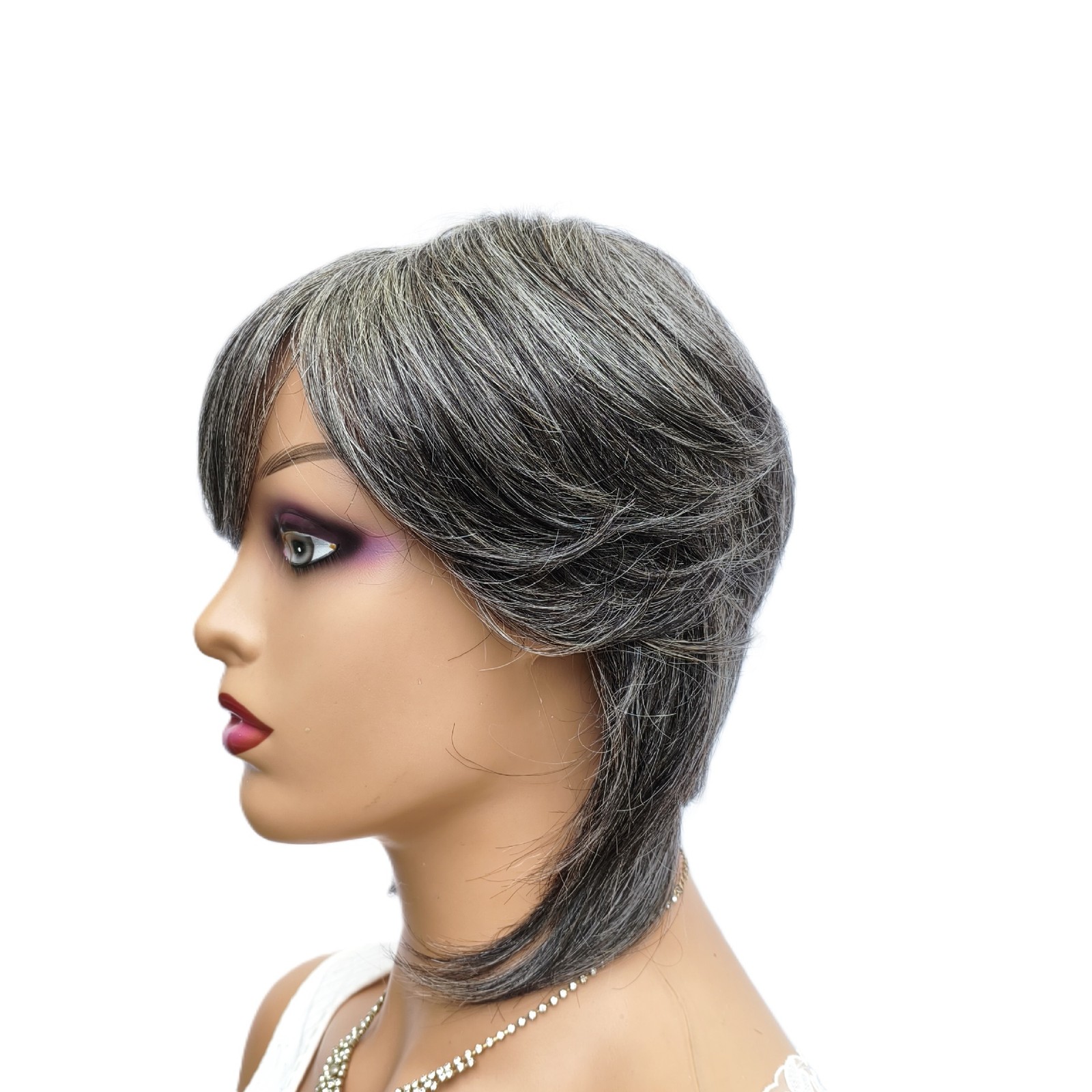 Non Lace Machine Made Full Wig Hair Salt and Pepper Gray Ready to