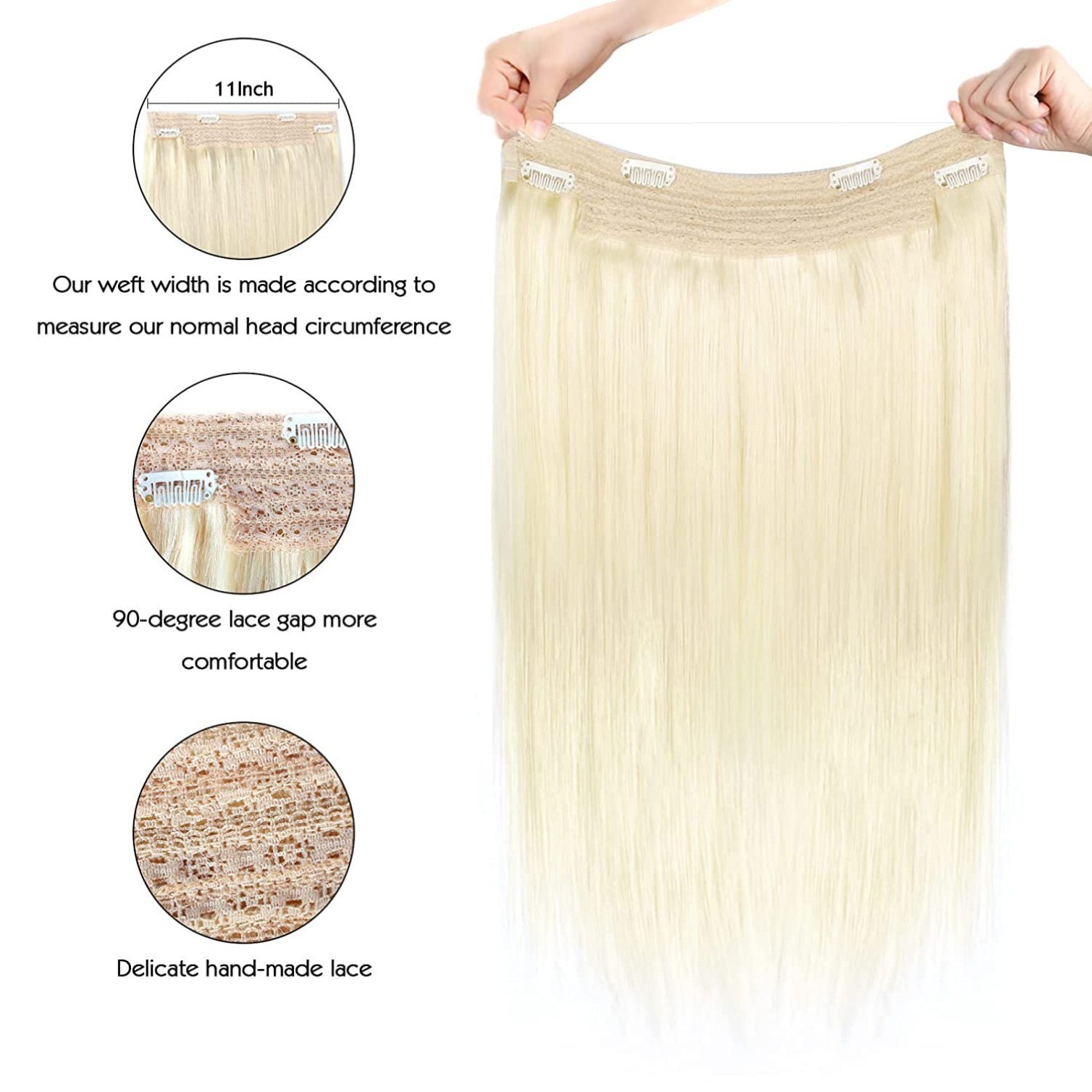 16” 100g Invisible Wire Hair Extensions Real Human Hair with Transparent Wire