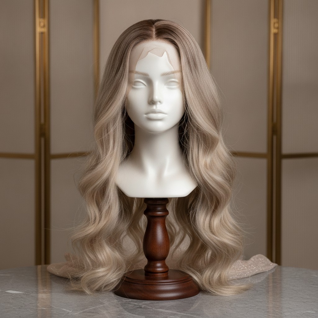 Ash Blonde Highlight Lace Front Wig 13×4 Glueless Wavy 24 Inch Ombre