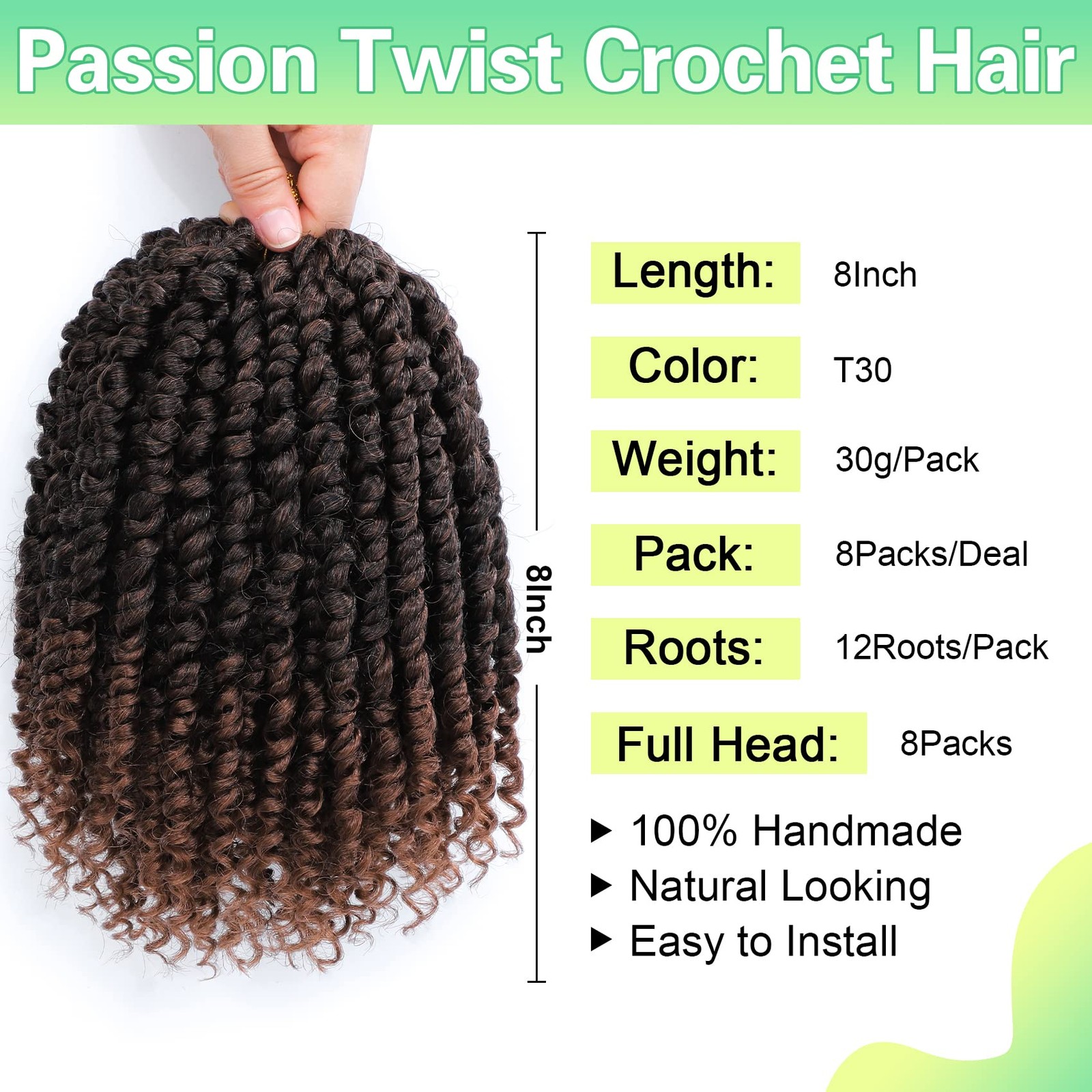 Passion Twist Crochet Hair 8Inch Passion Twist Hair 8 Packs Pre Looped Passio…