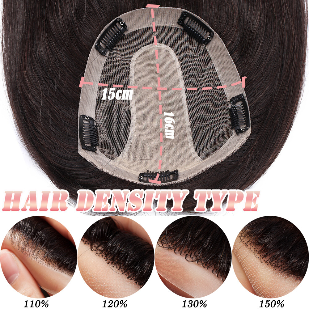 Hand-Tied 100% Remy Human Hair Clip In/On Women Topper Hairpiece Wig Mono Base