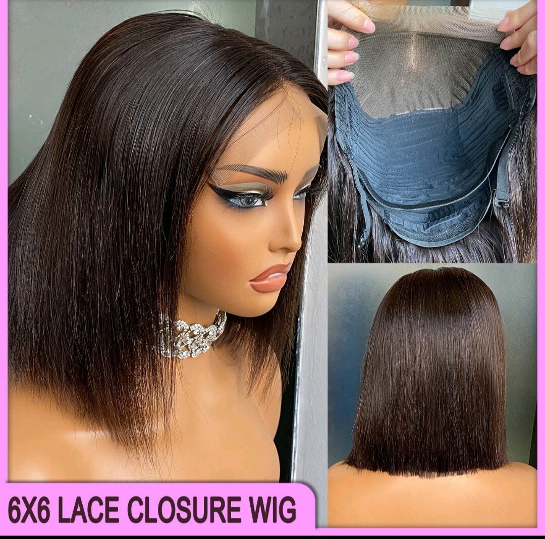 10INCH VIETNAMESE HAIR 6X6 WIDER LACE WIG BONE STRAIGHT 180% DENSITY NATURAL 1B#