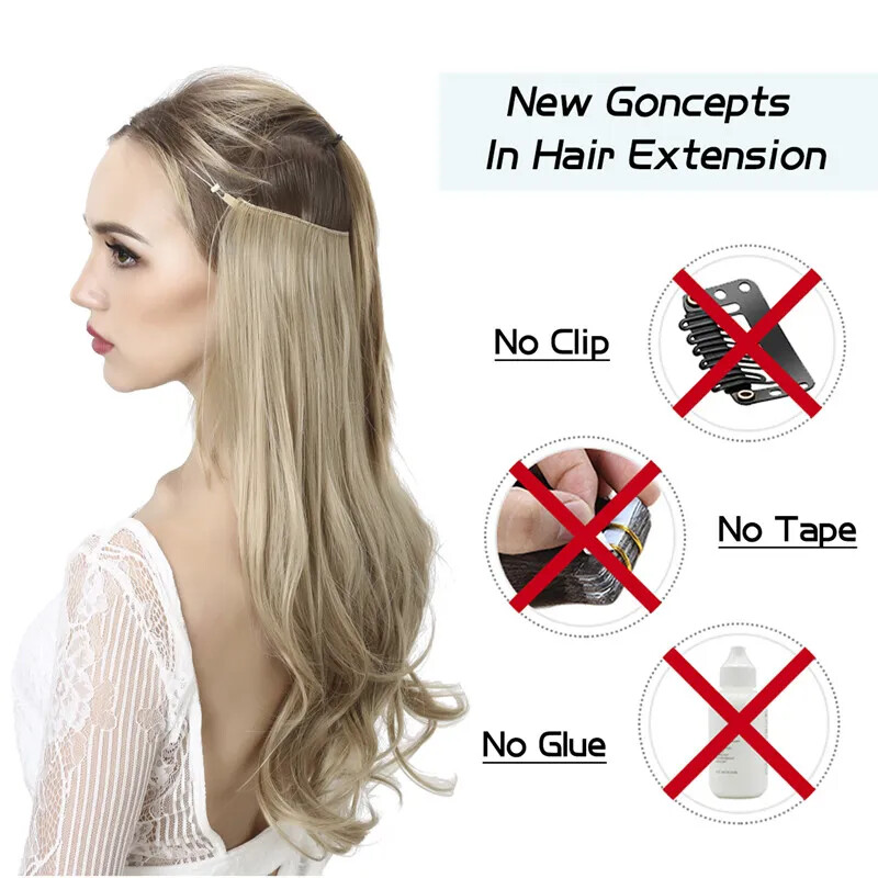 Synthetic Natural Synthetic Hair Extension No Clip In Artificial Fake Wavy False
