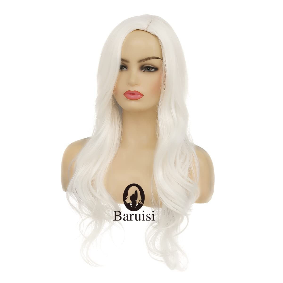 Long Curly Wavy White Wigs for Women Side Part Natural Looking Cosplay Synthe…