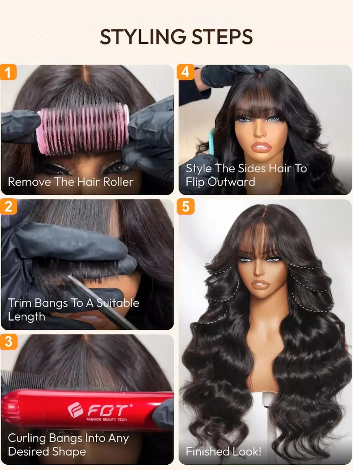 13×4 HD Glueless Lace Frontal Wig – 18″ Loose Wave with Curtain Bangs, Pre-Pluck