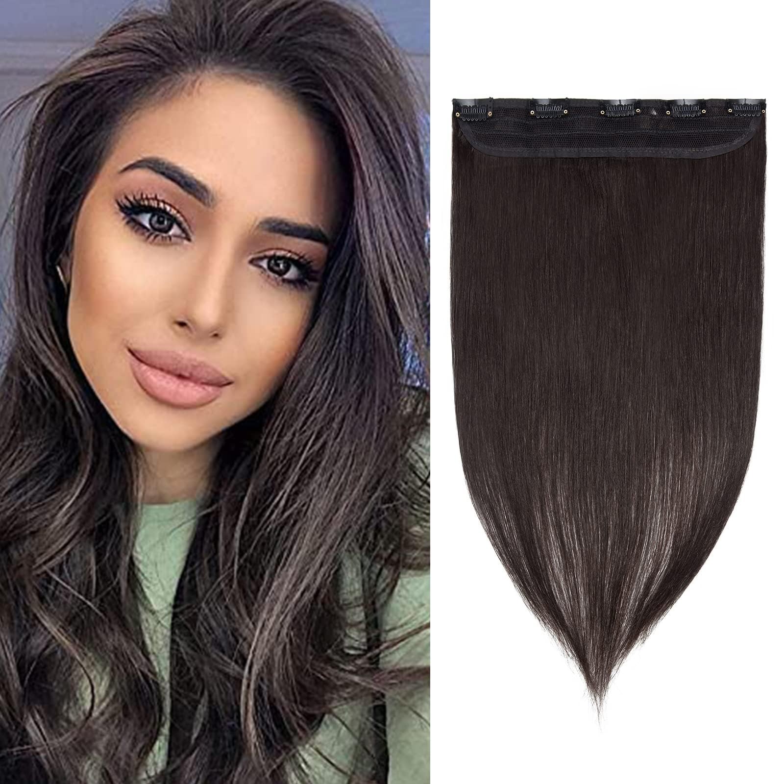 Benehair One Piece Clip In Hair Extensions Real Human Hair Natural Black Hair