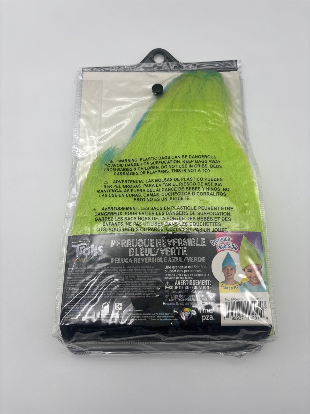 Trolls World Tour Blue/Green Reversible Wig One Size Fits Most