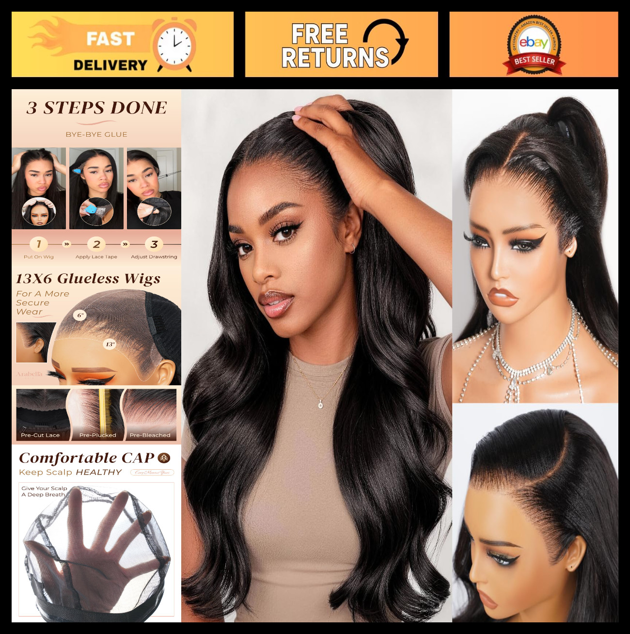13×6 Body Wave Lace Front Wig – 230% Density, HD Transparent, Pre-Plucked, 20″ H