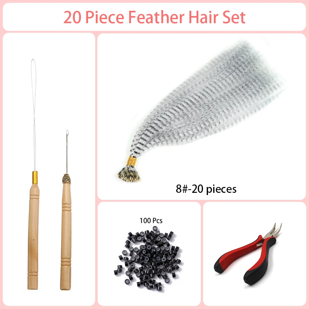 Heat Resistant Synthetic I-Tip Faux Feather Hair Extensions Pack For Women