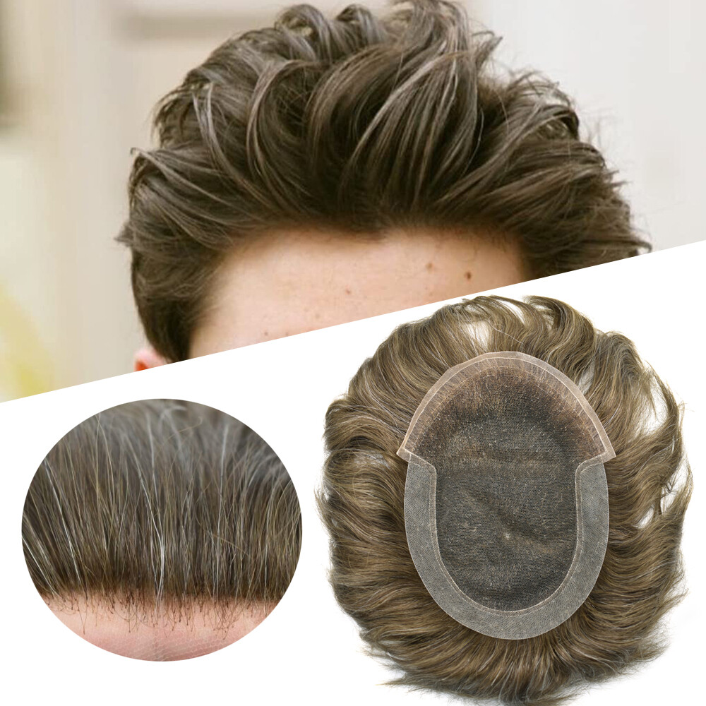 Mens Toupee French Lace Front Poly Pu Hairpiece Natural Hair Replacement Systems