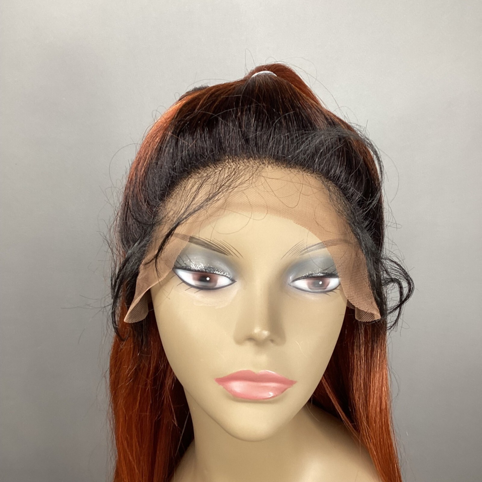U-Part Straight Updo Dark Root Auburn Wig MLUT63 Top Pony Ponytail 4X4 Lace Fron