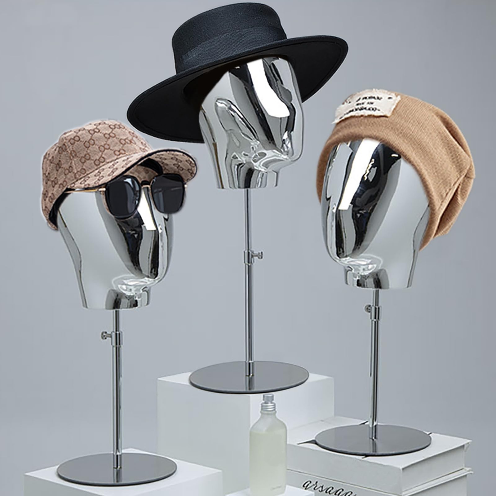 CHADWICK 20″ Chrome Wig Head Stand Mannequin Display for Wigs Hats Salon