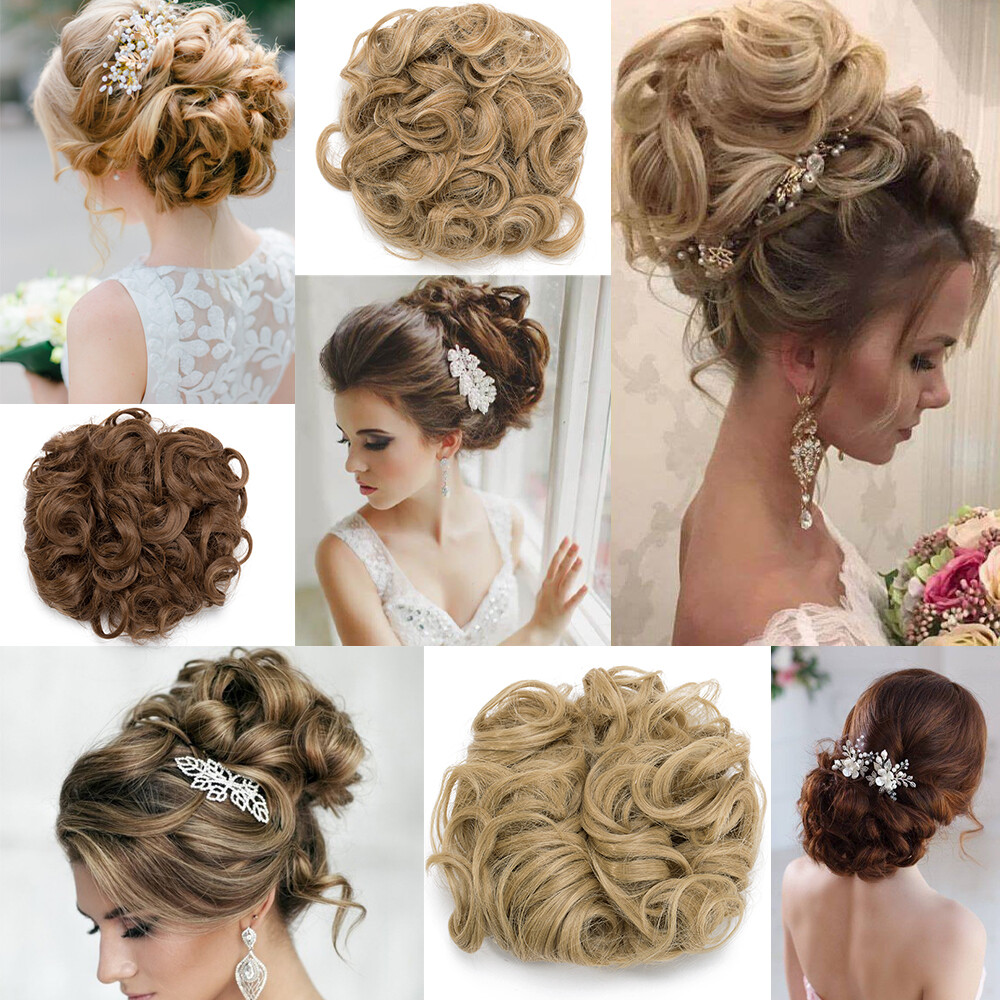 Wedding Short Curly Bun Hair Piece Comb Clip In Chignon Hair Extensions Woman US