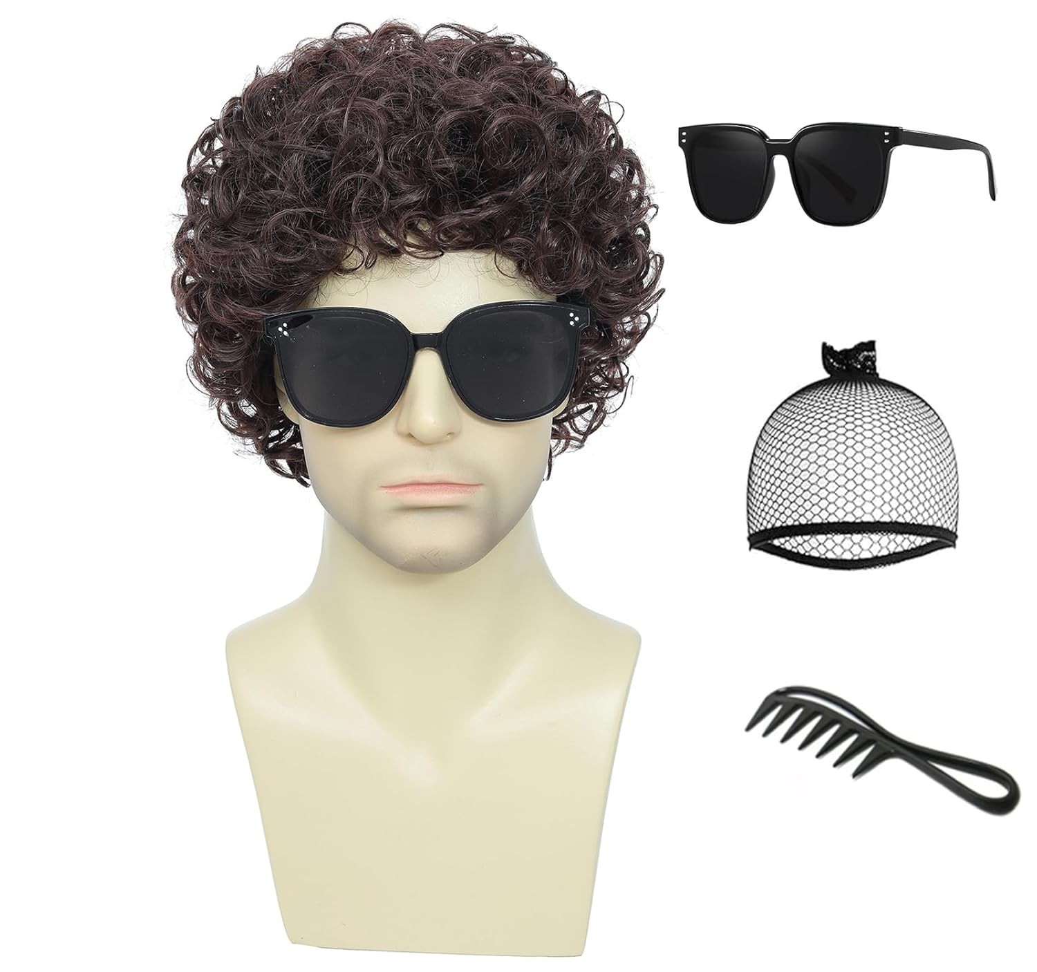 Mens Short Afro Curly Wig for Male,70s 80s Disco Guy Rocker，Halloween Cosplay