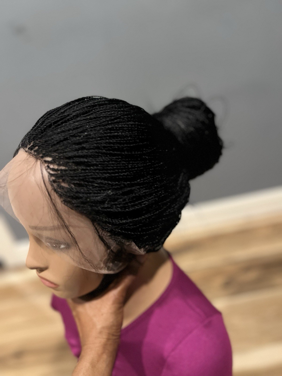 BRAIDED MICRO TWIST WIG . Madeon a full lace wig.length is 24”long..color black.