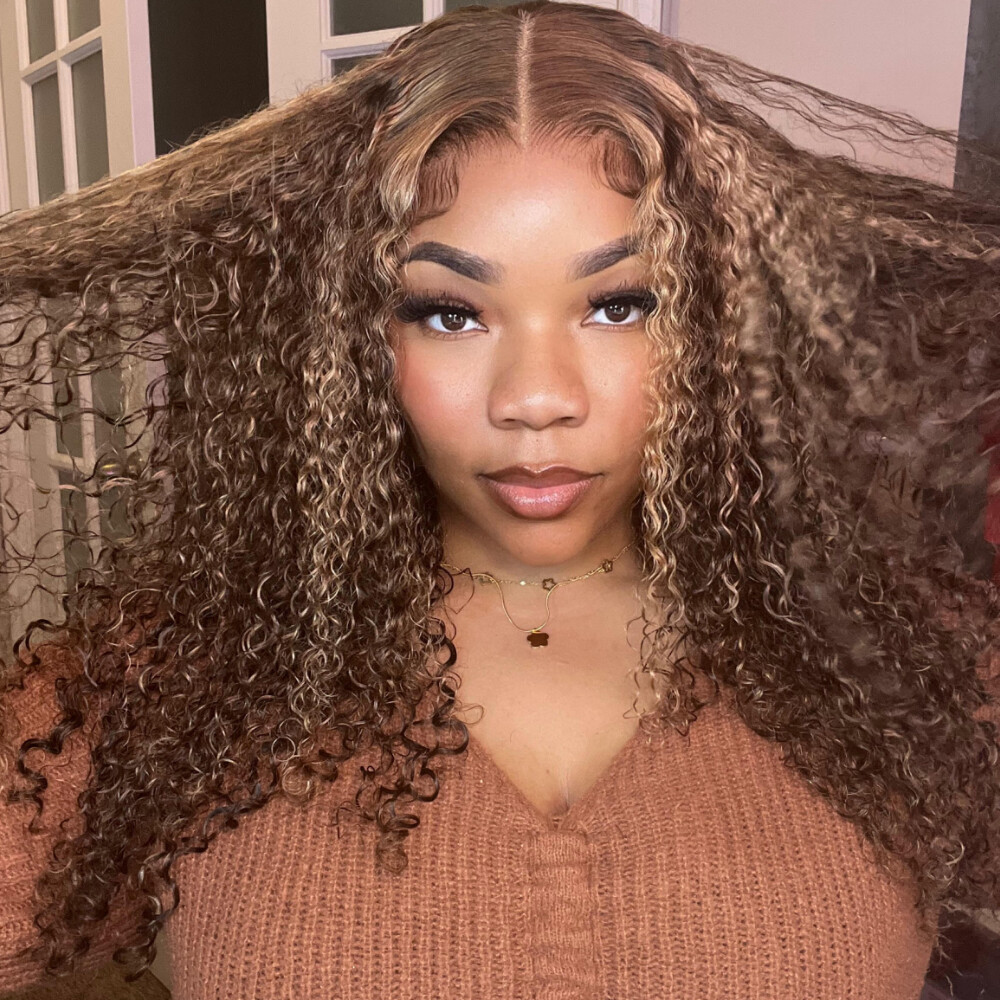Cambodian Wear Go Highlight Blonde Curly Glueless Pre Cut HD Lace Wig Human Hair