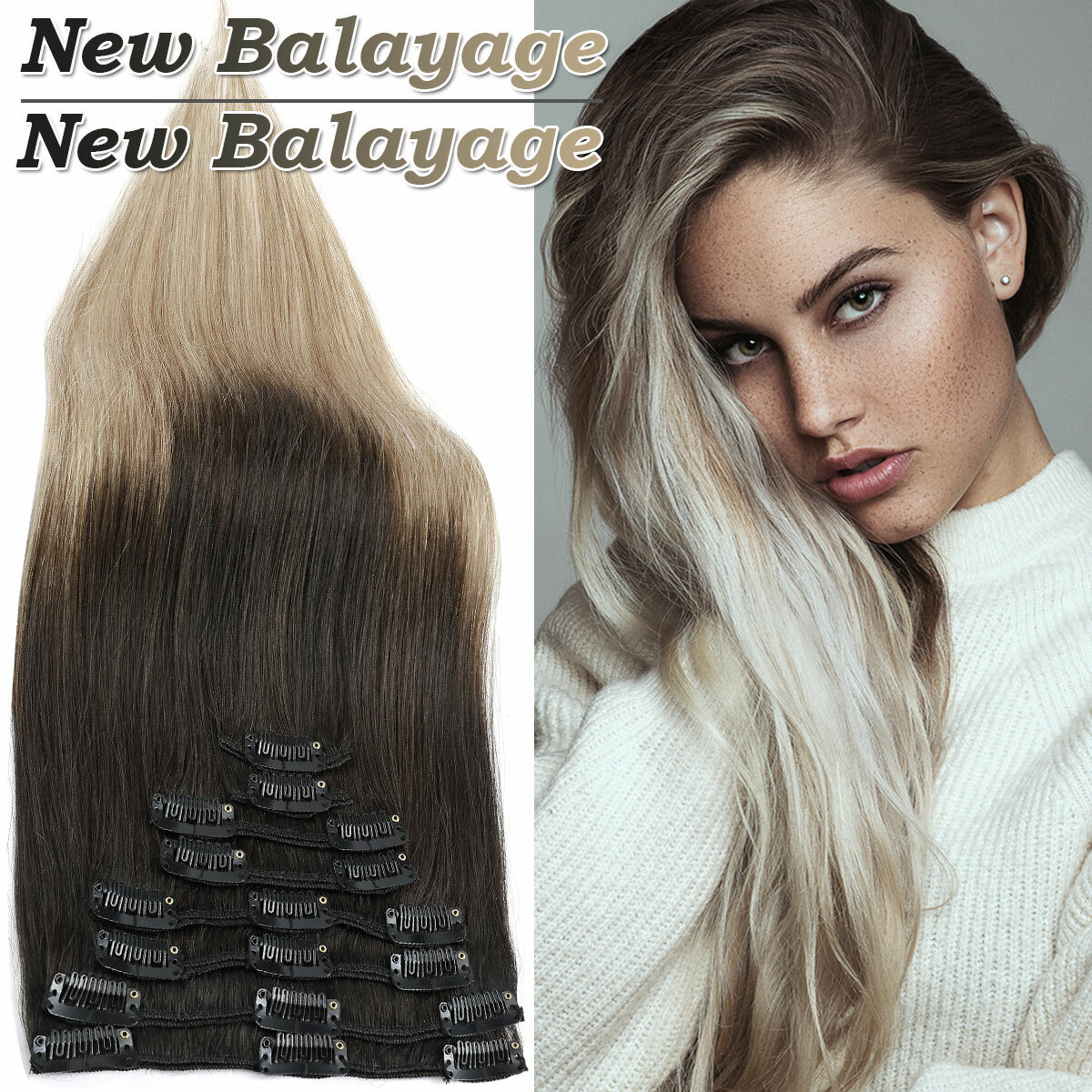 CLEARANCE Clip In 100% Real Human Remy Hair Extensions Full Head Weft Highlight