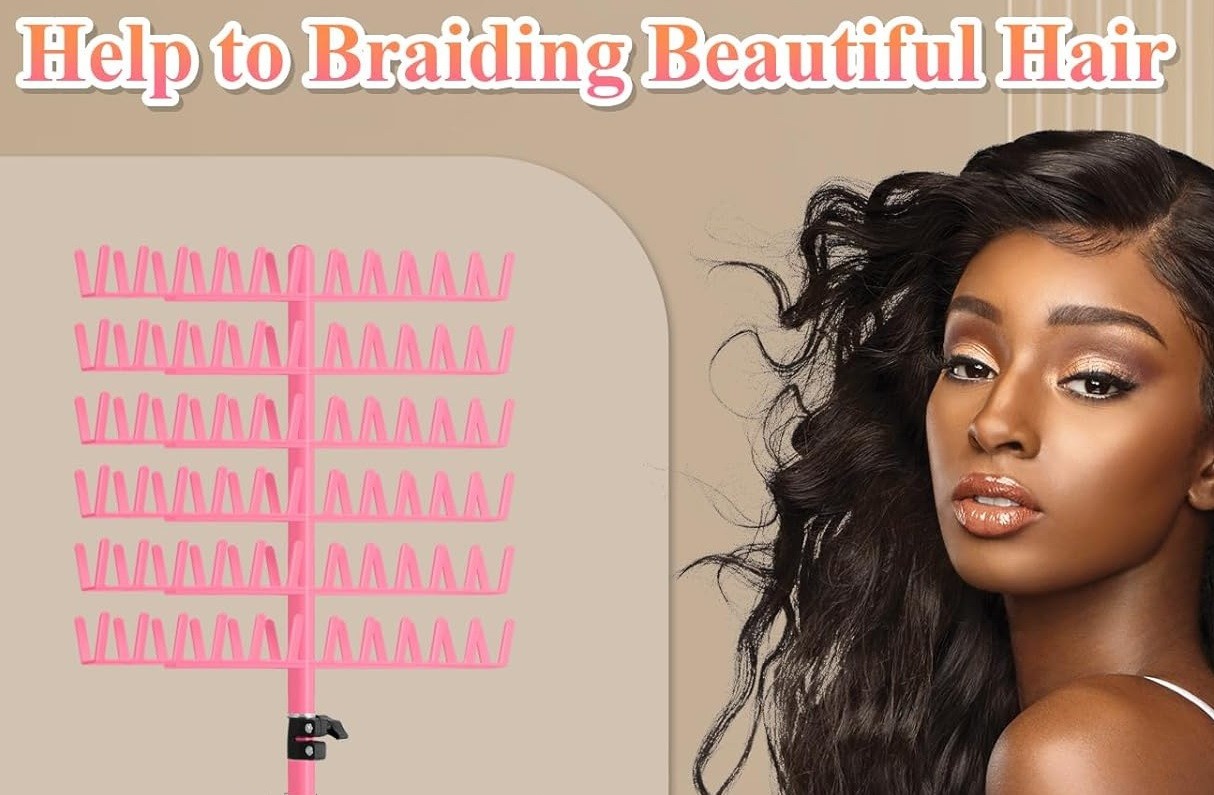 Pink Braiding Hair Rack 144 Pegs Adjustable extension holder hanger tripod tool