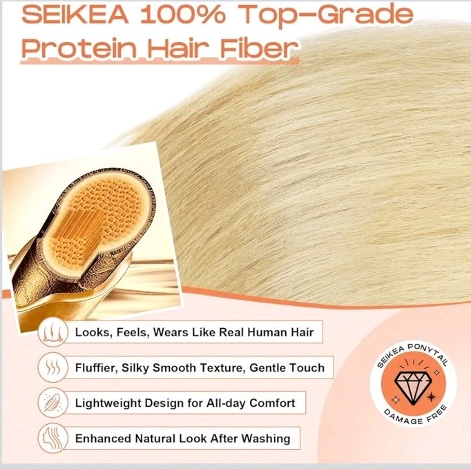 SEIKEA Cheer Ponytail Hair Piece 18″ Straight Blonde Cream Extension