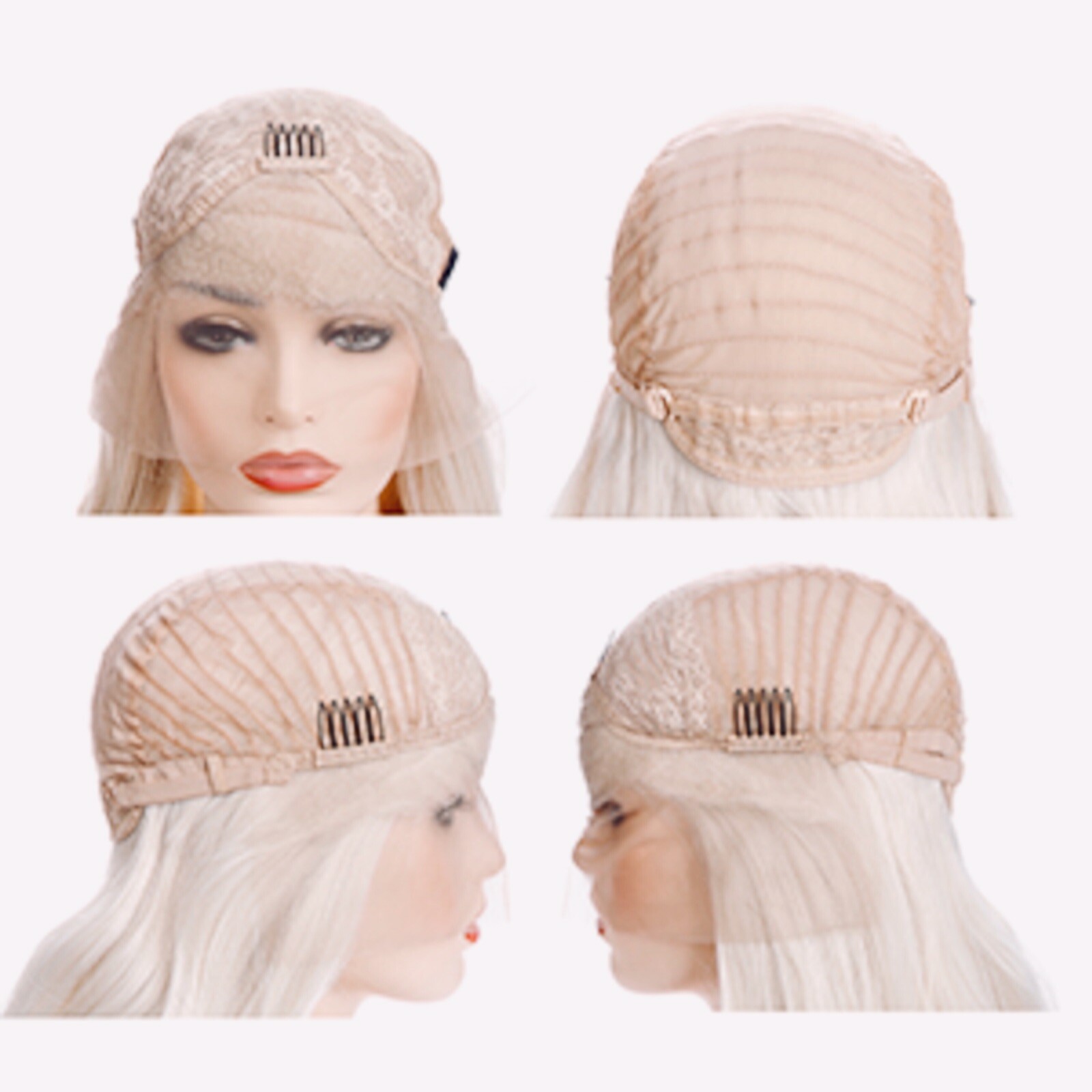 Morvally Wavy Lace Front Synthetic Wig Free Part 60# Platinum White 24″ Long NEW