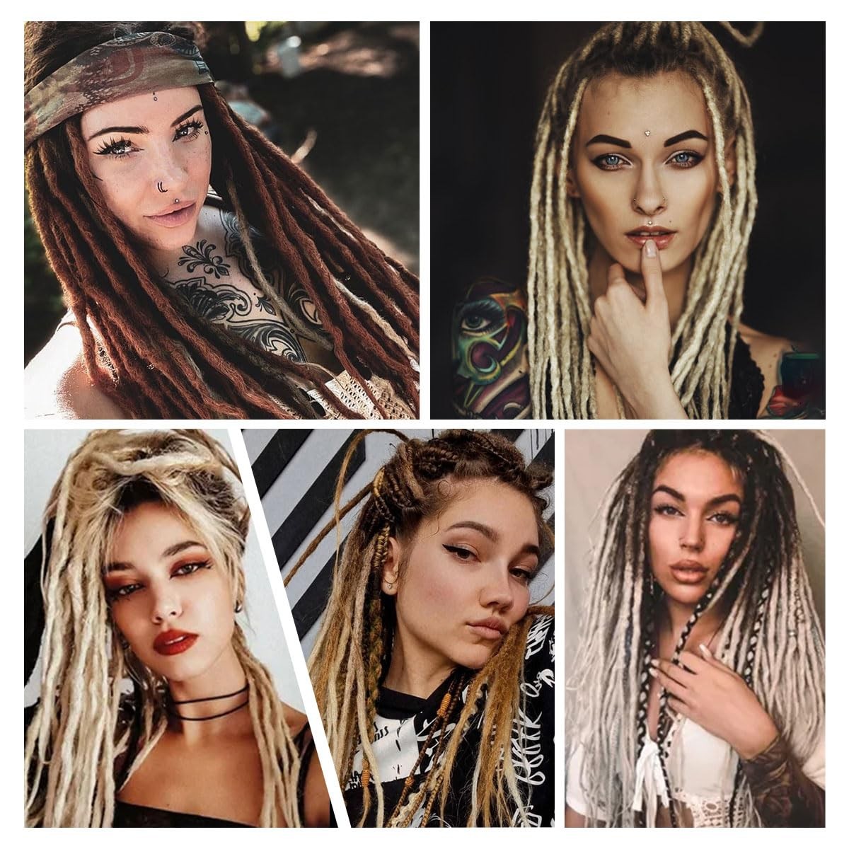Lounoke 20 Strands 5 Clips In Dreadlock Extensions, 24 inch Teal Green Synthe