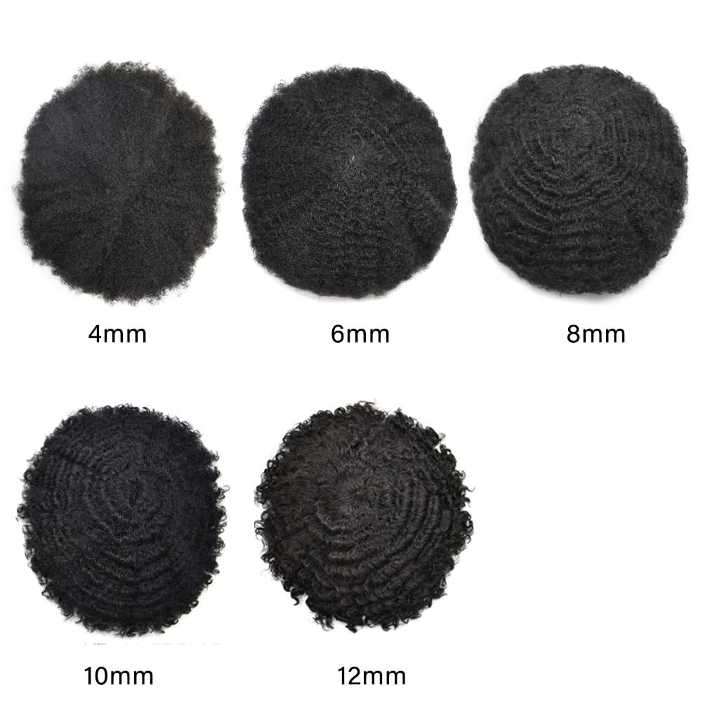 Mono PU Afro Curl Mens Toupee African American Human Black Hair Curly Systems