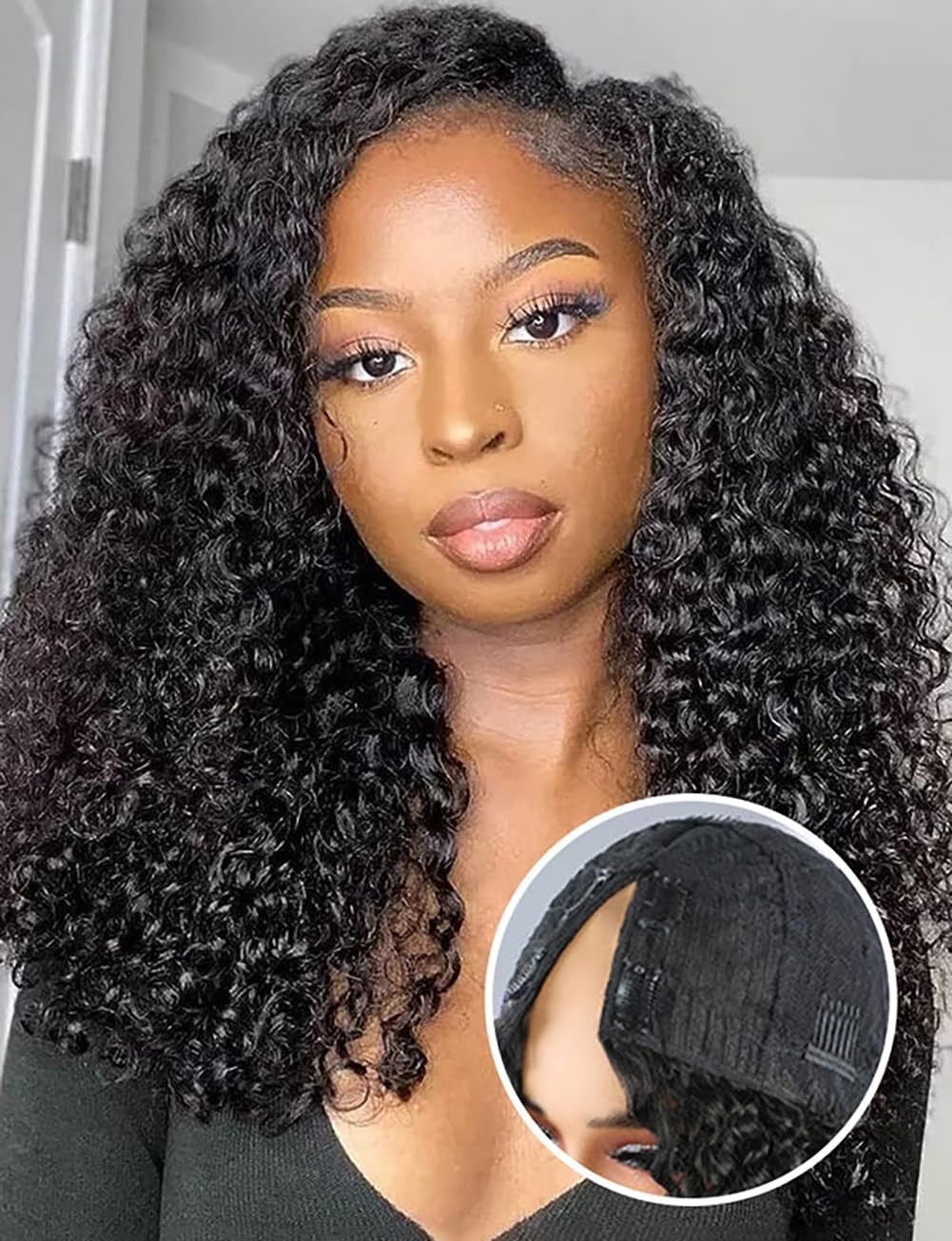 V Part Human Hair Kinky Curly for Black Women Wigs V Part Glueless Wig For Women