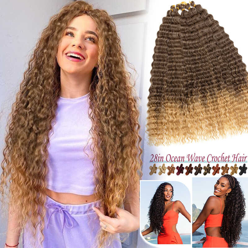 28″ Afro Deep Wavy Crochet Braid Hair Bundles Water Wave Curly Crochet Extension