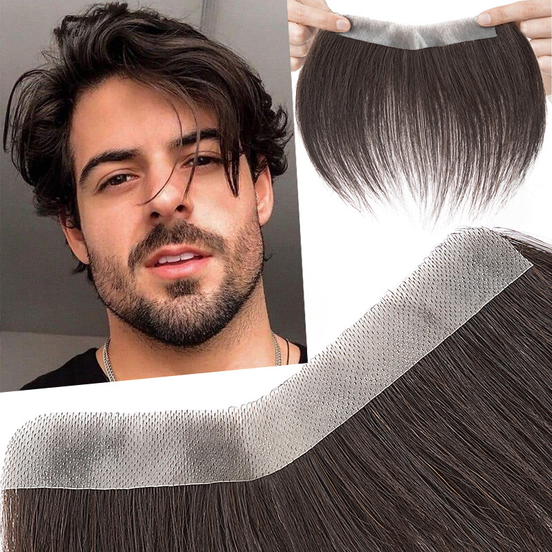 Thin PU Skin 100% Remy Human Hair Toupee Men Hairpiece Replacement System Black