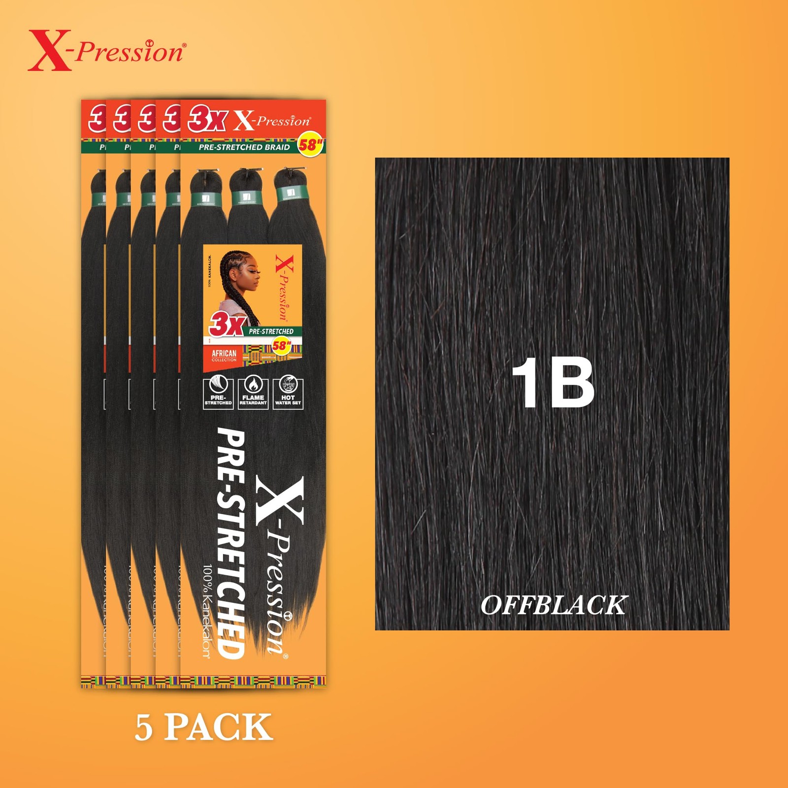 Sensationnel X PRESSION 5 Pack Pre Stretched Flame Retardant Braiding Hair