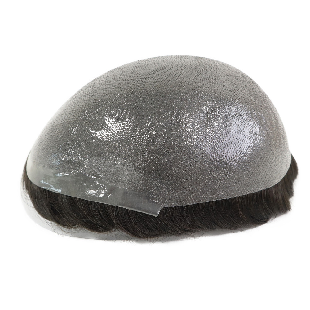 Mens Toupee Human Hair System Hairpiece 0.03 Thin Skin Knot Dark Brown Hair #2