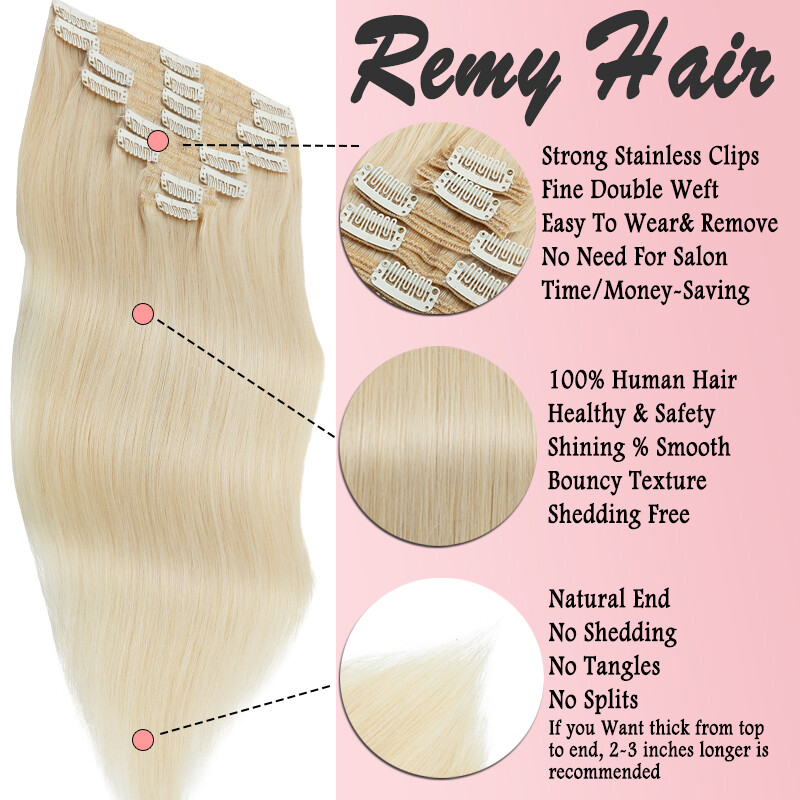 Double Weft Thick Clip in Real Human Remy Hair Extensions Balayage Full Head