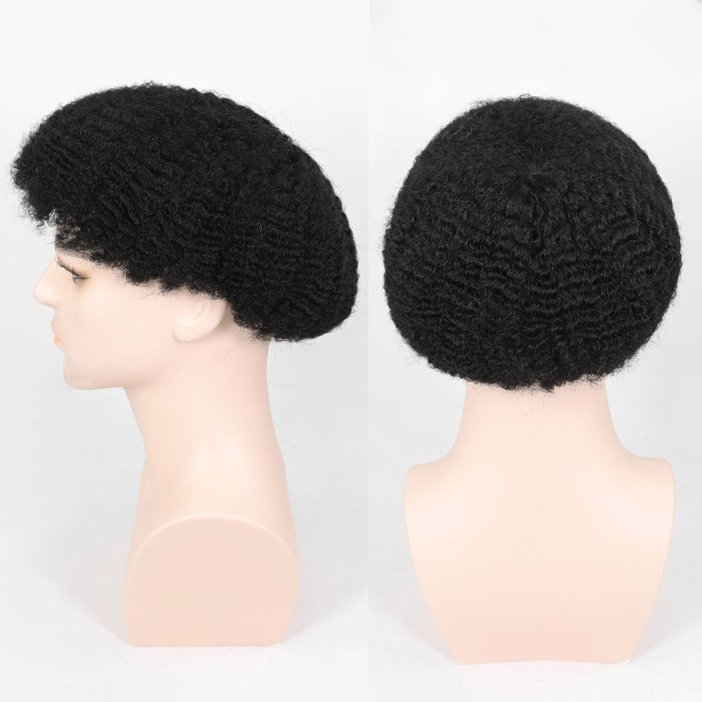 Afro Toupee for Men Thin Skin Human Hair Replacement System American Full PU