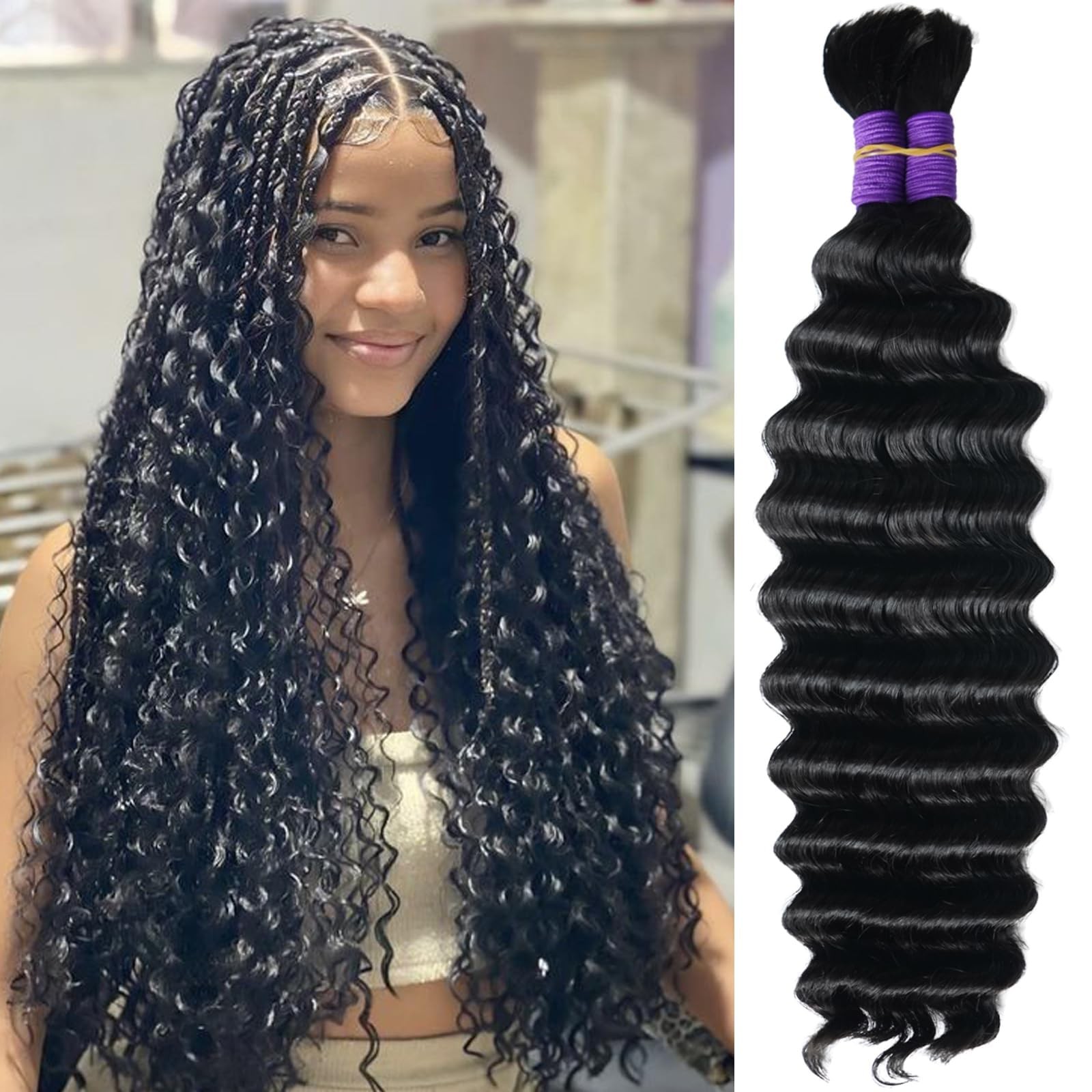 Sjianfr Human Braiding Hair For Boho Braids Deep Water Wave Hair Extensions