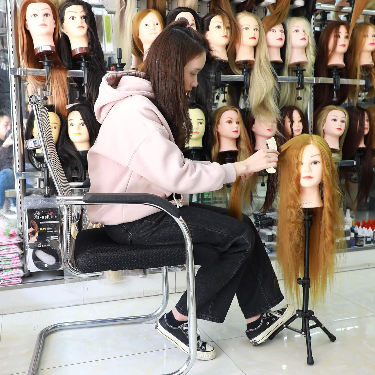 Lightweight 25-Inch Adjustable Wig Head Stand Ideal for Cosmetology Training