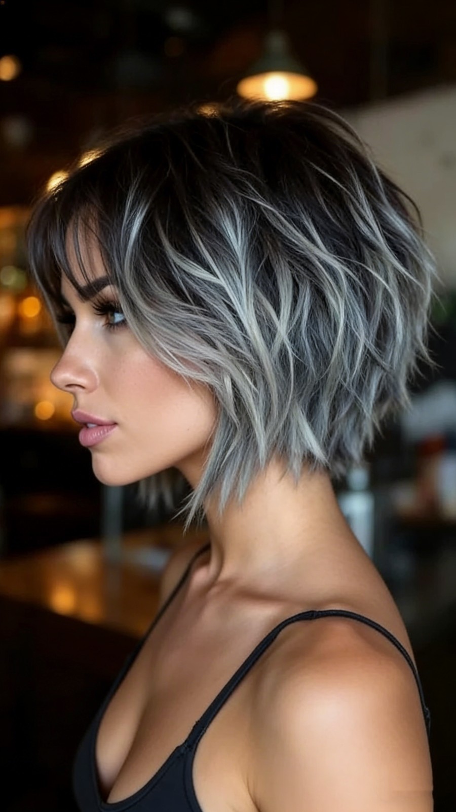 Short Wavy Ombre Gray Bob Wigs 100% Human Hair Lace Front Wigs 13×4