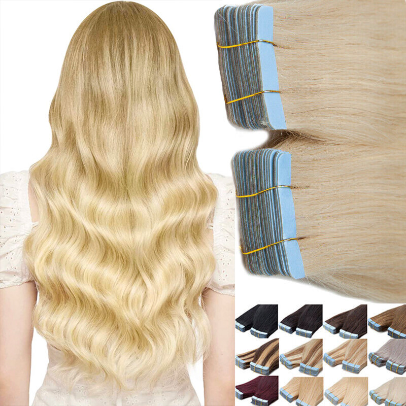 Tape-in Skin Weft 100% Human Hair Extensions Invisible Double Sided Tape on Hair